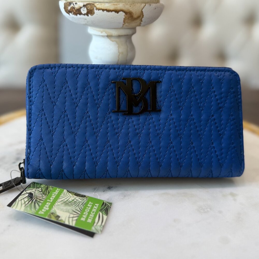 NWT Badgley Mischka Blue Wallet w/ Phone Holder + Black "BM" Letter